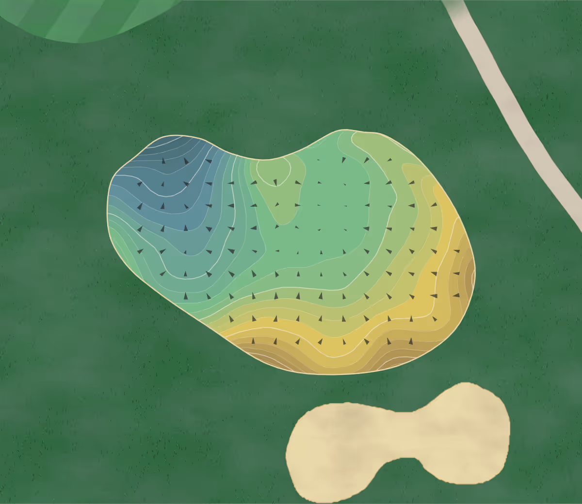Green contour map of Oyster Bay in Woodbury, New York — 347 elevation contours at a 3-inch interval with fall-line arrows, traced from 1-meter lidar