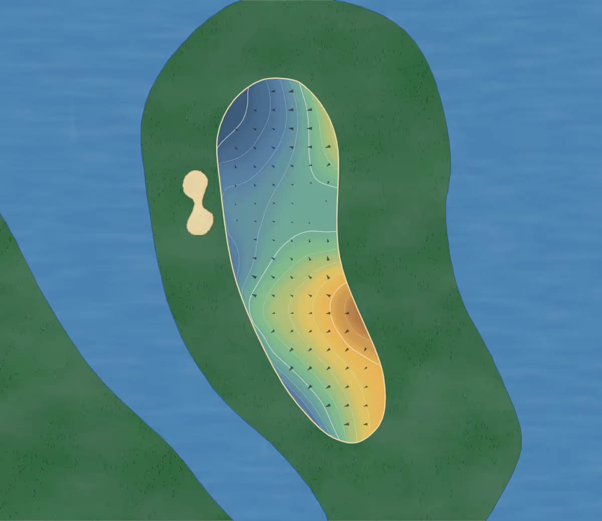 Green contour map of TPC Eagle Trace in Coral Springs, Florida: 137 elevation contours at a 3-inch interval with fall-line arrows, traced from 1-meter lidar