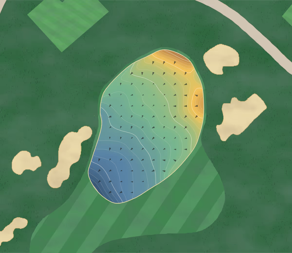 Green contour map of TPC Potomac at Avanel in Potomac, Maryland — 292 elevation contours at a 3-inch interval with fall-line arrows, traced from 1-meter lidar
