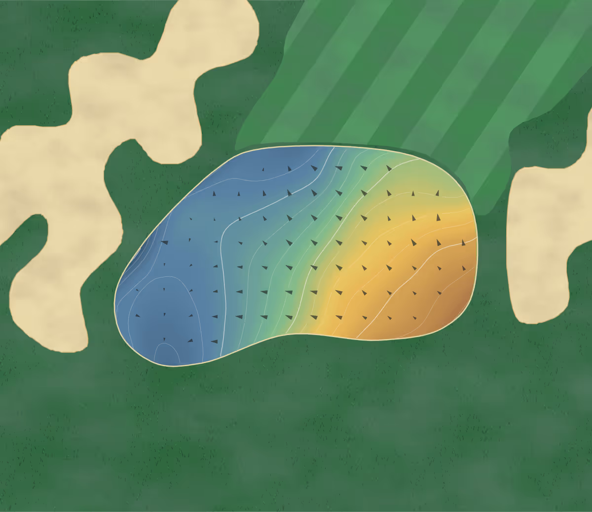 Green contour map of TPC Rivers Bend in Maineville, Ohio — 199 elevation contours at a 3-inch interval with fall-line arrows, traced from 1-meter lidar