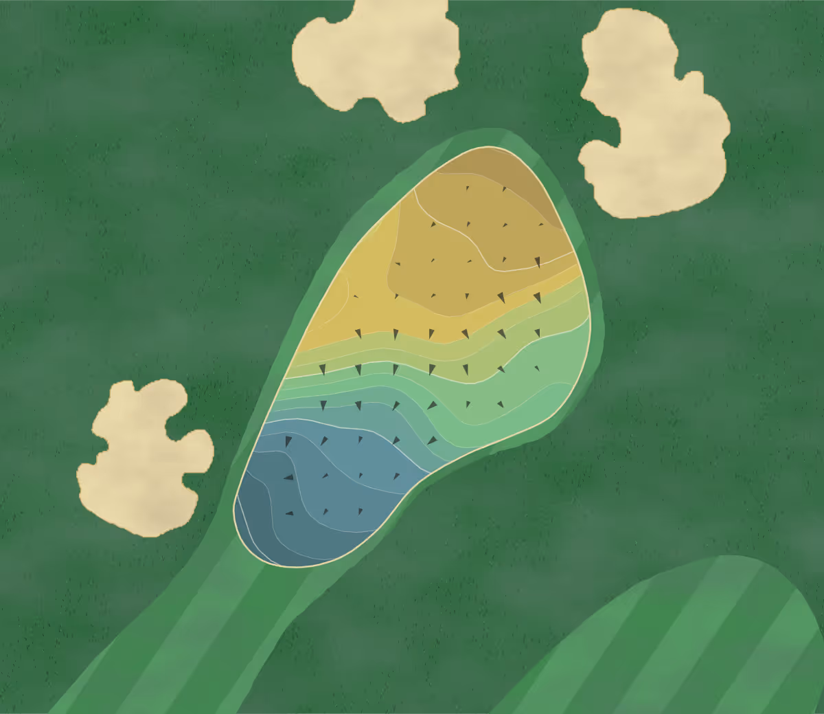 Green contour map of TPC San Antonio Canyons in San Antonio, Texas — 22 elevation contours at a 3-inch interval with fall-line arrows, traced from 1-meter lidar