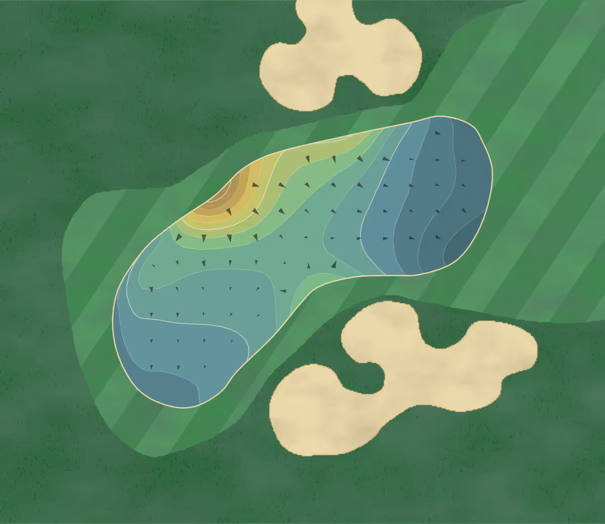 Green contour map of TPC Scottsdale Champions in Scottsdale, Arizona — 178 elevation contours at a 3-inch interval with fall-line arrows, traced from 1-meter lidar