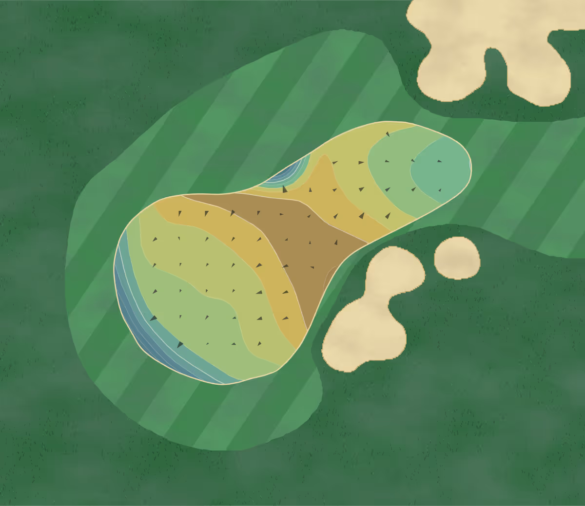 Green contour map of Tpc Southwind in Memphis, Tennessee — 174 elevation contours at a 3-inch interval with fall-line arrows, traced from 1-meter lidar