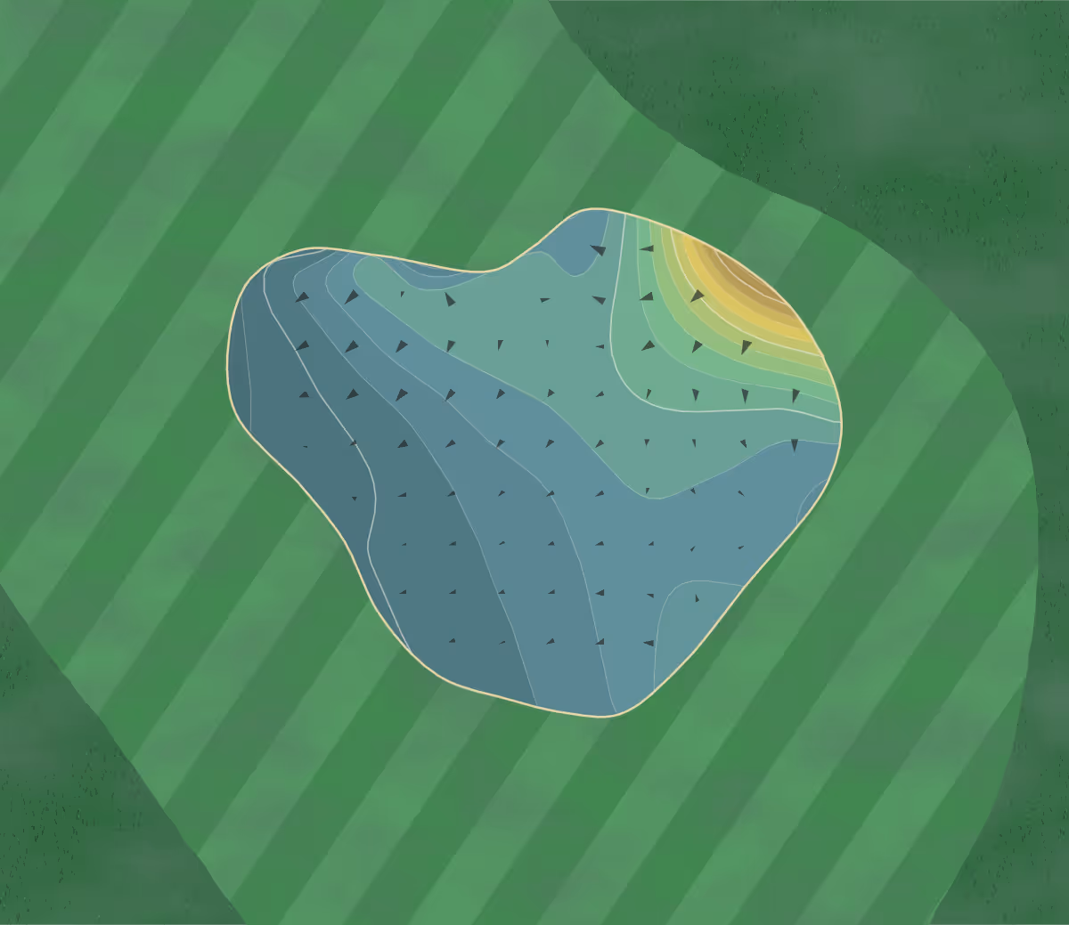 Green contour map of TPC Sugarloaf in Duluth, Georgia — 175 elevation contours at a 3-inch interval with fall-line arrows, traced from 1-meter lidar