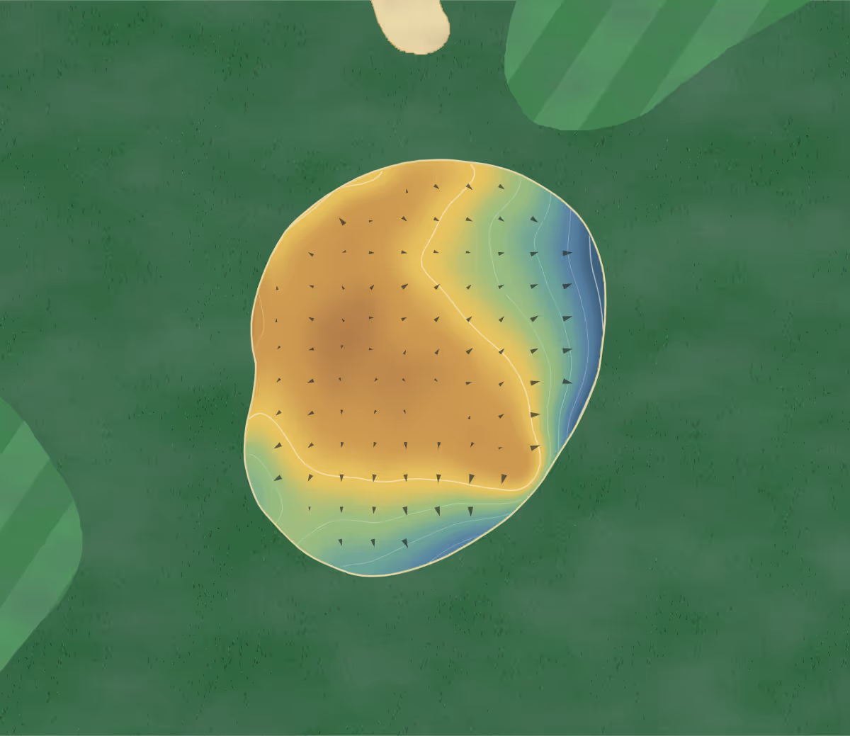 Green contour map of Traditions Golf Course in Holden, Maine — 84 elevation contours at a 3-inch interval with fall-line arrows, traced from 1-meter lidar