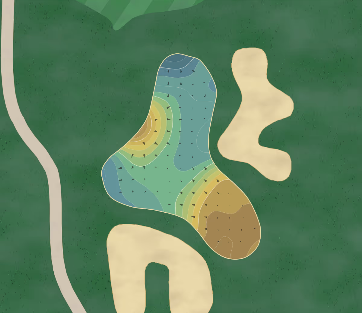 Green contour map of Trail Ridge in Sun City West, Arizona — 165 elevation contours at a 3-inch interval with fall-line arrows, traced from 1-meter lidar