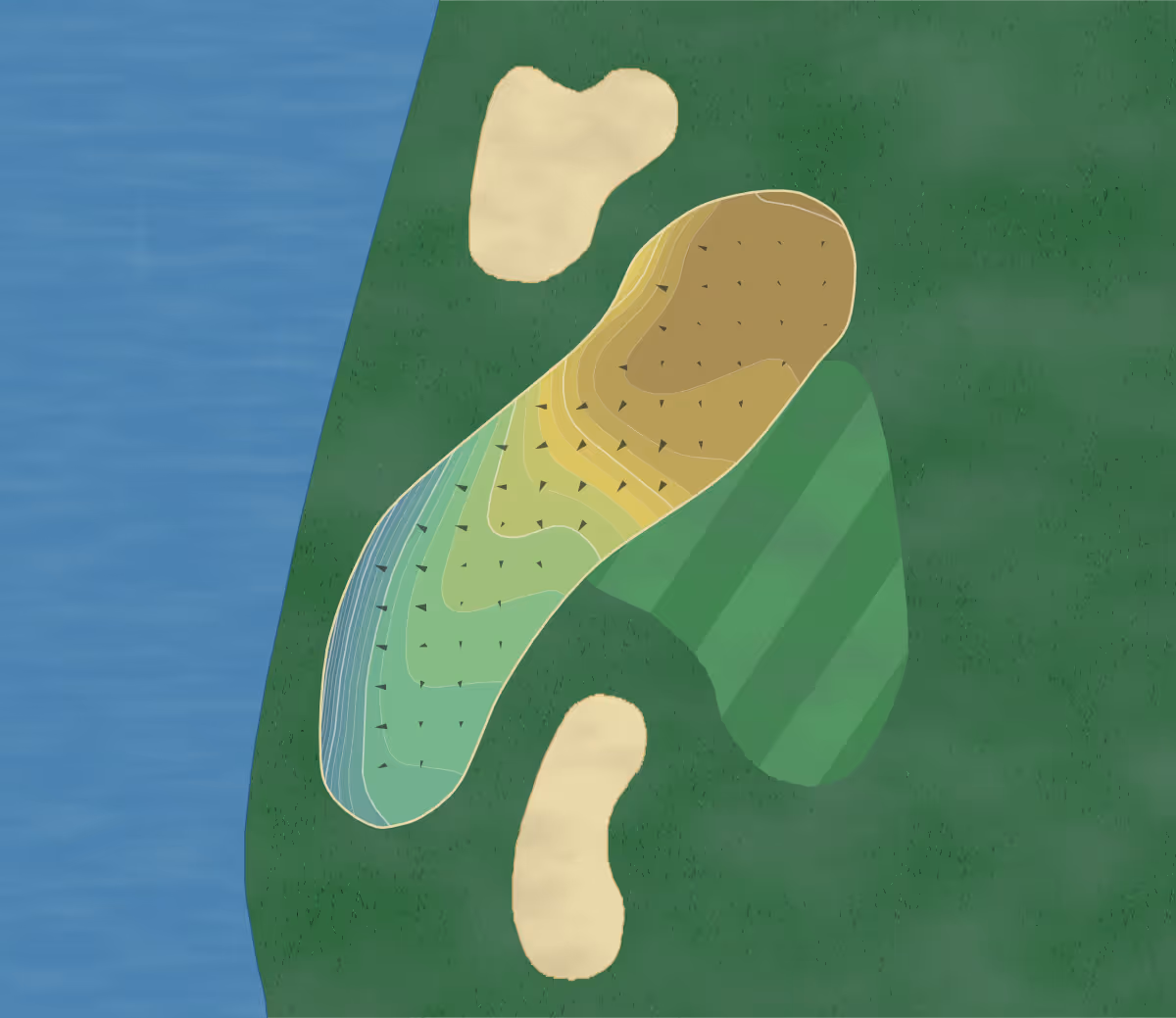 Green contour map of Treesdale in Gibsonia, Pennsylvania — 61 elevation contours at a 3-inch interval with fall-line arrows, traced from 1-meter lidar