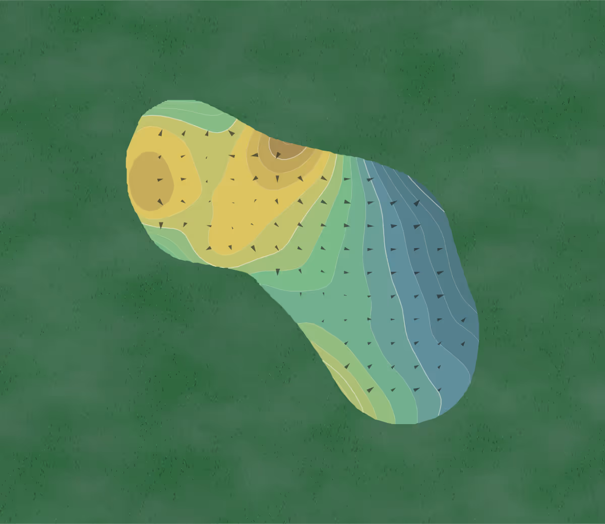 Green contour map of Trilogy in Gilbert, Arizona — 168 elevation contours at a 3-inch interval with fall-line arrows, traced from 1-meter lidar