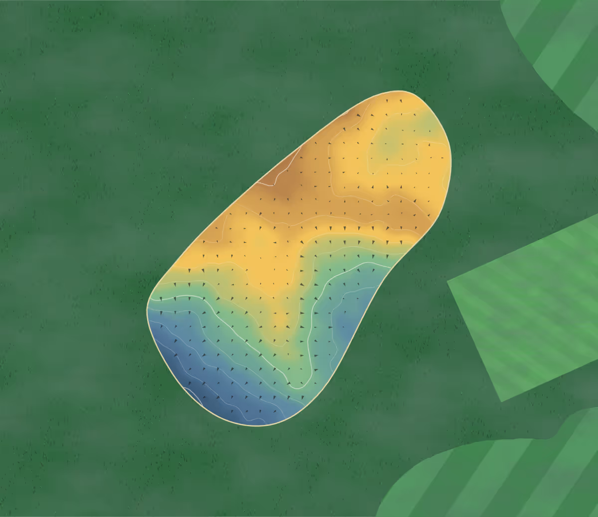 Green contour map of Fullarton in Troon, Scotland — 158 elevation contours at a 8-centimeter interval with fall-line arrows, traced from 1-meter lidar