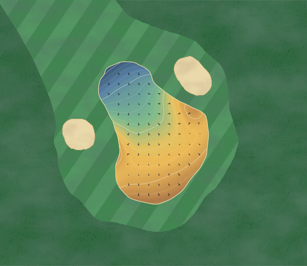 Green contour map of Troon Lochgreen in Troon, Scotland: 194 elevation contours at a 8-centimeter interval with fall-line arrows, traced from 1-meter lidar