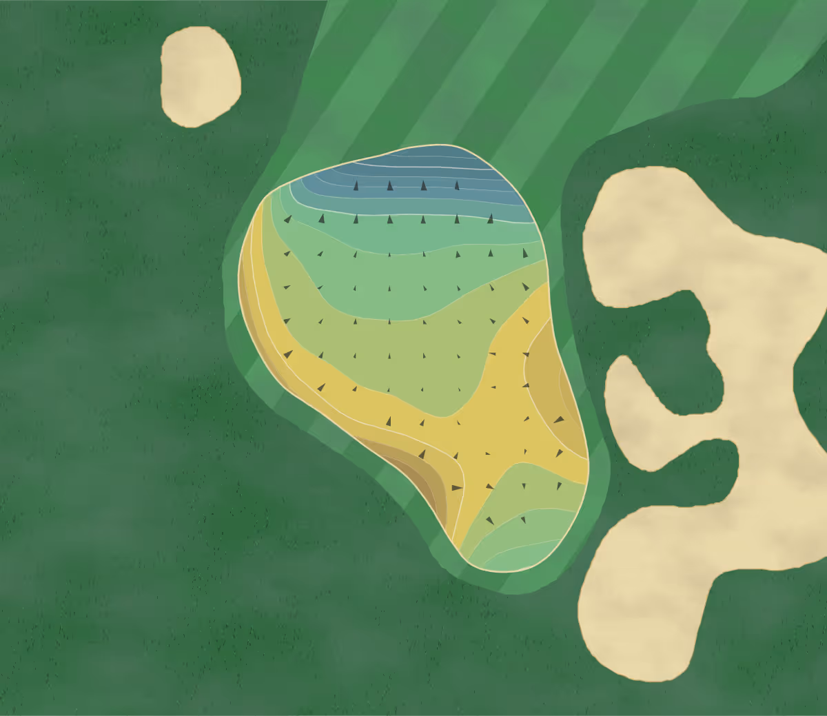 Green contour map of Troon North in Scottsdale, Arizona — 262 elevation contours at a 3-inch interval with fall-line arrows, traced from 1-meter lidar