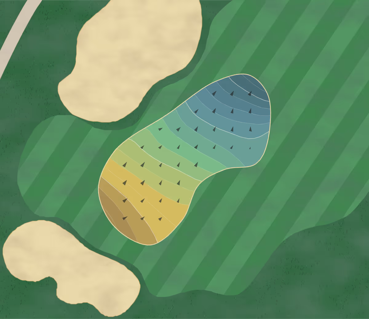 Green contour map of Trophy Club in Trophy Club, Texas — 161 elevation contours at a 3-inch interval with fall-line arrows, traced from 1-meter lidar