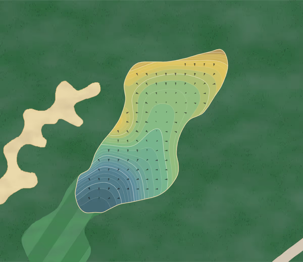 Green contour map of True North in Harbor Springs, Michigan — 314 elevation contours at a 3-inch interval with fall-line arrows, traced from 1-meter lidar
