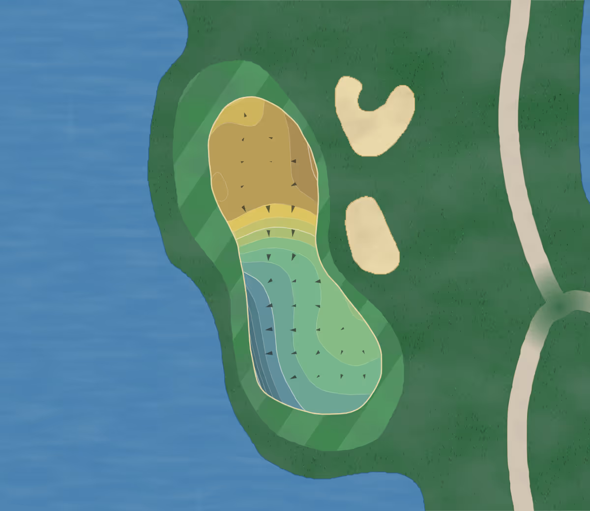 Green contour map of Trump International in West Palm Beach, Florida — 345 elevation contours at a 3-inch interval with fall-line arrows, traced from 1-meter lidar