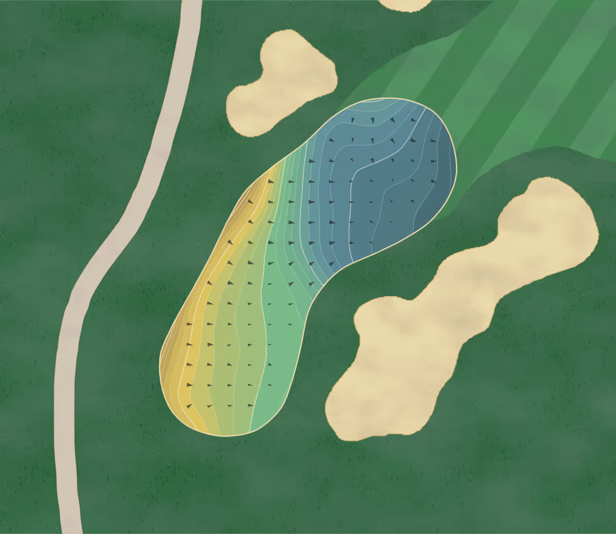 Green contour map of Trump National in Briarcliff Manor, New York — 221 elevation contours at a 3-inch interval with fall-line arrows, traced from 1-meter lidar