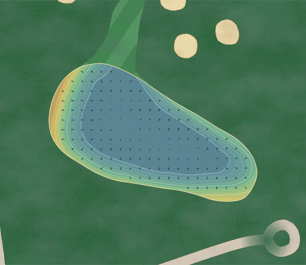Green contour map of Tullymore in Stanwood, Michigan — 256 elevation contours at a 3-inch interval with fall-line arrows, traced from 1-meter lidar