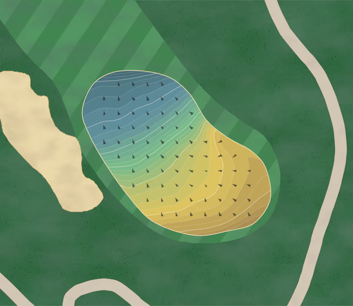 Green contour map of Tupper Lake in Tupper Lake, New York — 260 elevation contours at a 3-inch interval with fall-line arrows, traced from 1-meter lidar