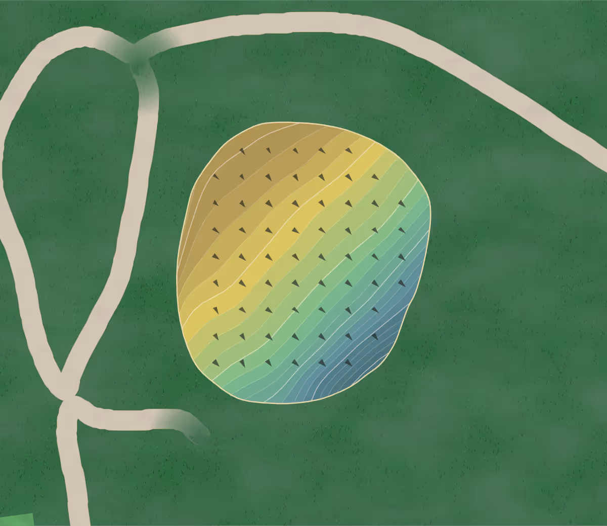 Green contour map of Turkeyfoot Lake in Akron, Ohio — 256 elevation contours at a 3-inch interval with fall-line arrows, traced from 1-meter lidar
