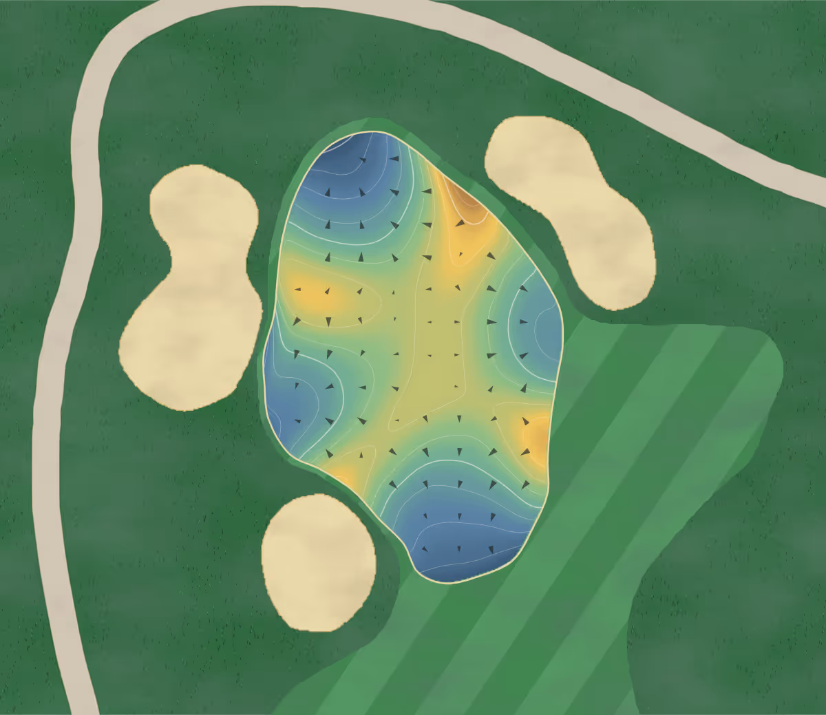 Green contour map of Turnberry Isle in Aventura, Florida — 170 elevation contours at a 3-inch interval with fall-line arrows, traced from 1-meter lidar