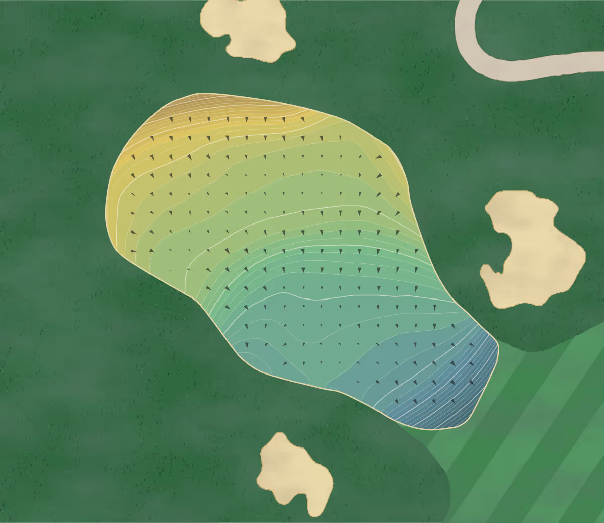Green contour map of Turner Hill in Ipswich, Massachusetts — 286 elevation contours at a 3-inch interval with fall-line arrows, traced from 1-meter lidar