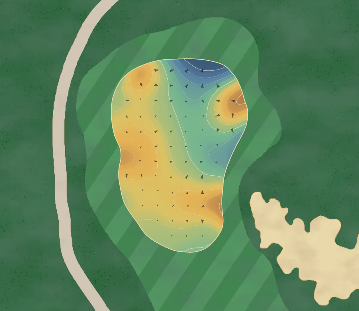 Green contour map of Turtle Bay in Kahuku, Hawaii — 170 elevation contours at a 3-inch interval with fall-line arrows, traced from 1-meter lidar