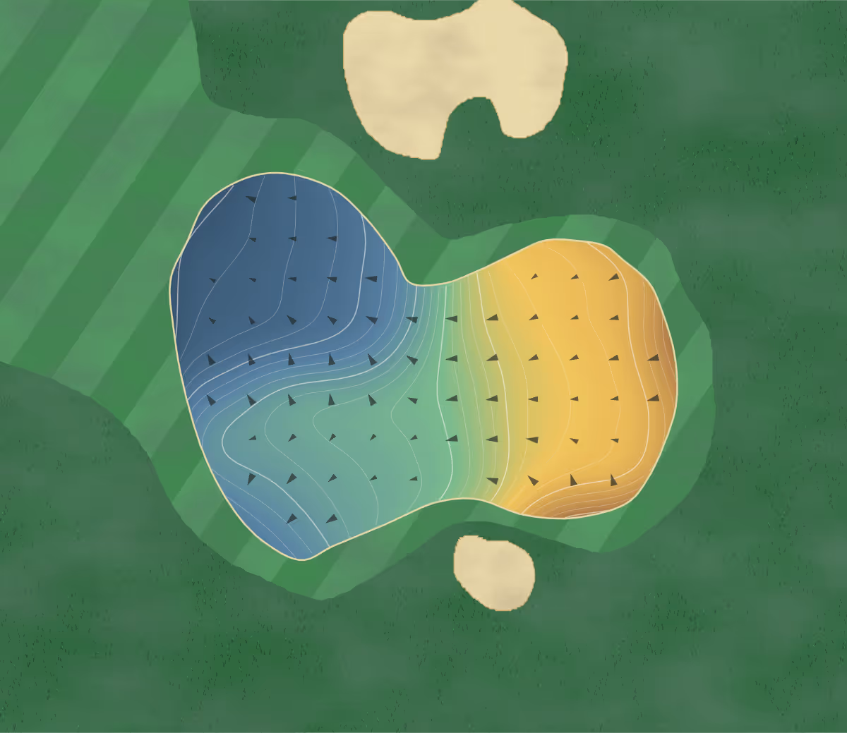 Green contour map of Turtleback Mountain in Elephant Butte, New Mexico — 257 elevation contours at a 3-inch interval with fall-line arrows, traced from 1-meter lidar