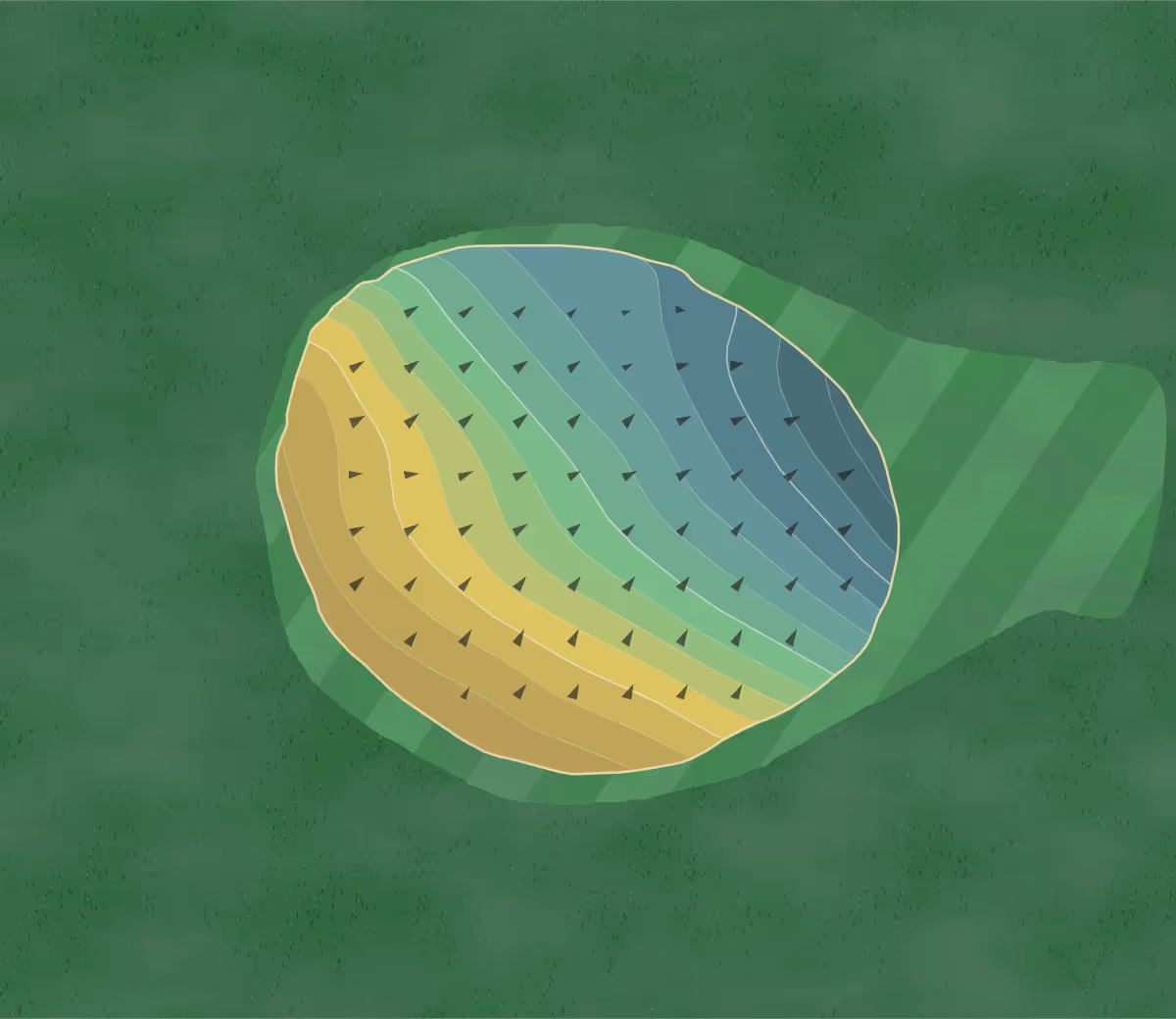 Green contour map of Twin Base in Wright-Patterson AFB, Ohio — 23 elevation contours at a 3-inch interval with fall-line arrows, traced from 1-meter lidar
