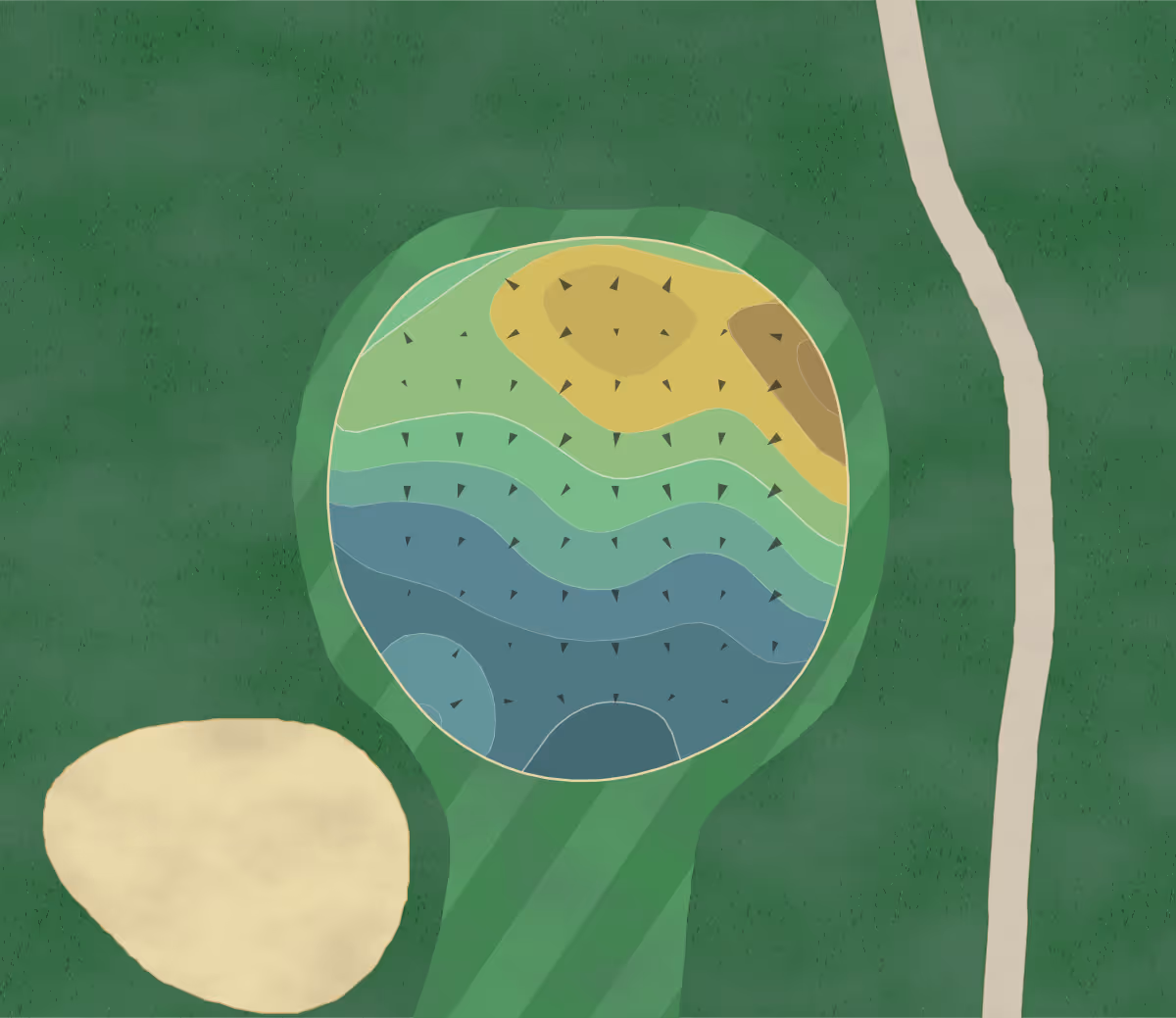 Green contour map of Twin Lakes in Carmel, Indiana — 143 elevation contours at a 3-inch interval with fall-line arrows, traced from 1-meter lidar