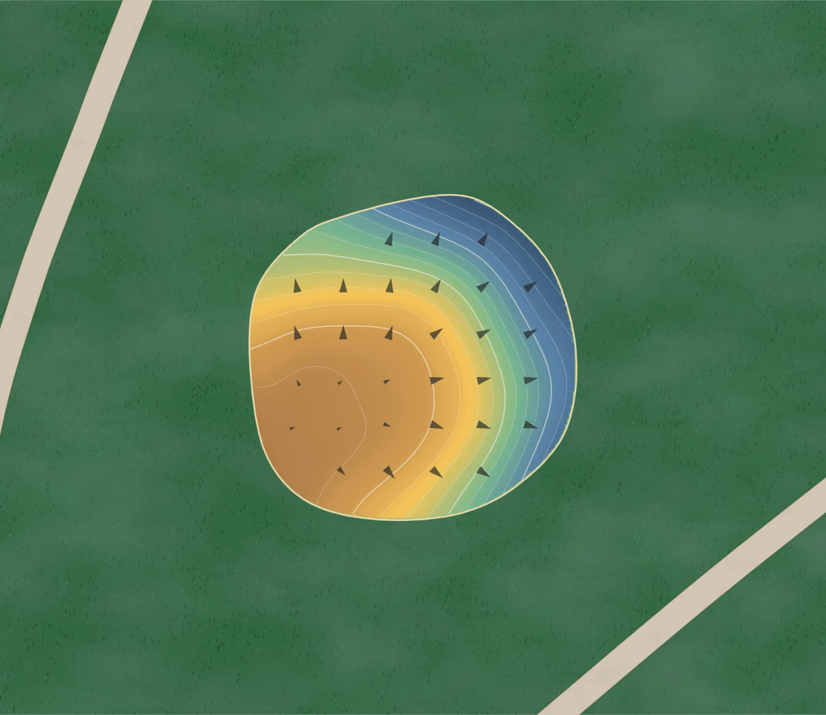 Green contour map of Twin Oaks Par 3 Golf and Driving Range in Inman, South Carolina: 28 elevation contours at a 3-inch interval with fall-line arrows, traced from 1-meter lidar