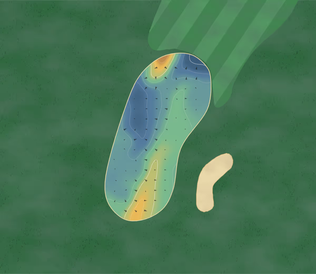 Green contour map of Twin Stacks in Sudbury, Canada: 26 elevation contours at a 8-centimeter interval with fall-line arrows, traced from 1-meter lidar