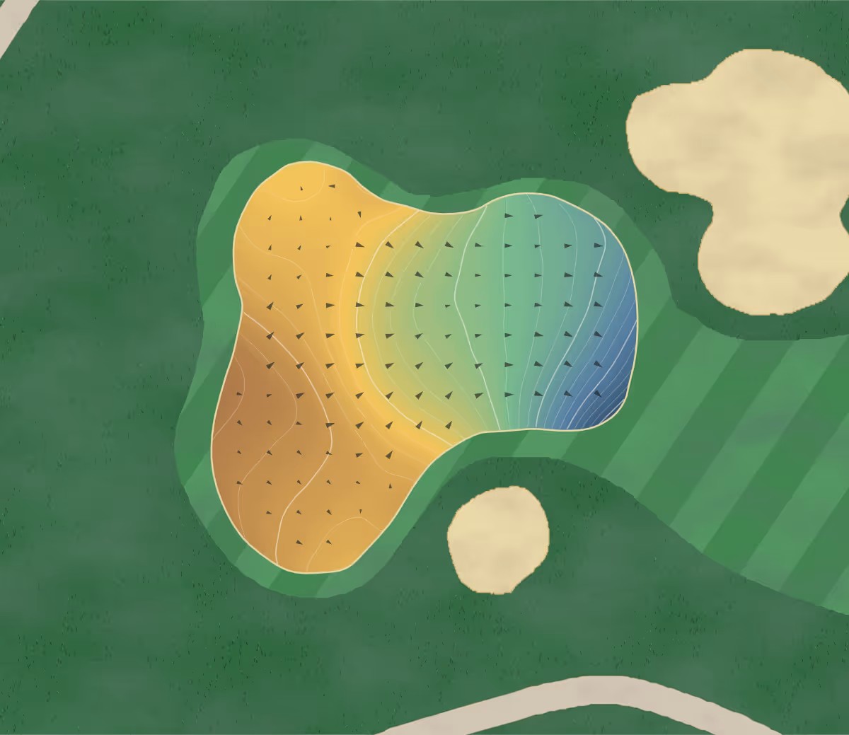 Green contour map of Two Eagles in Westbank, Canada: 236 elevation contours at a 8-centimeter interval with fall-line arrows, traced from 1-meter lidar