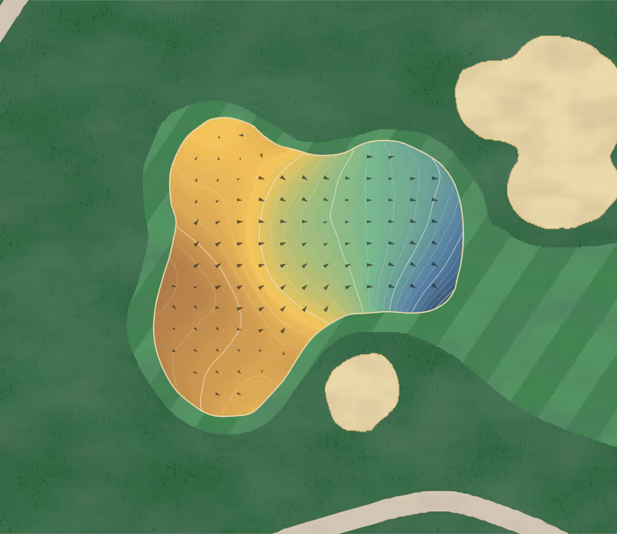 Green contour map of Two Eagles in Westbank, Canada — 236 elevation contours at a 8-centimeter interval with fall-line arrows, traced from 1-meter lidar