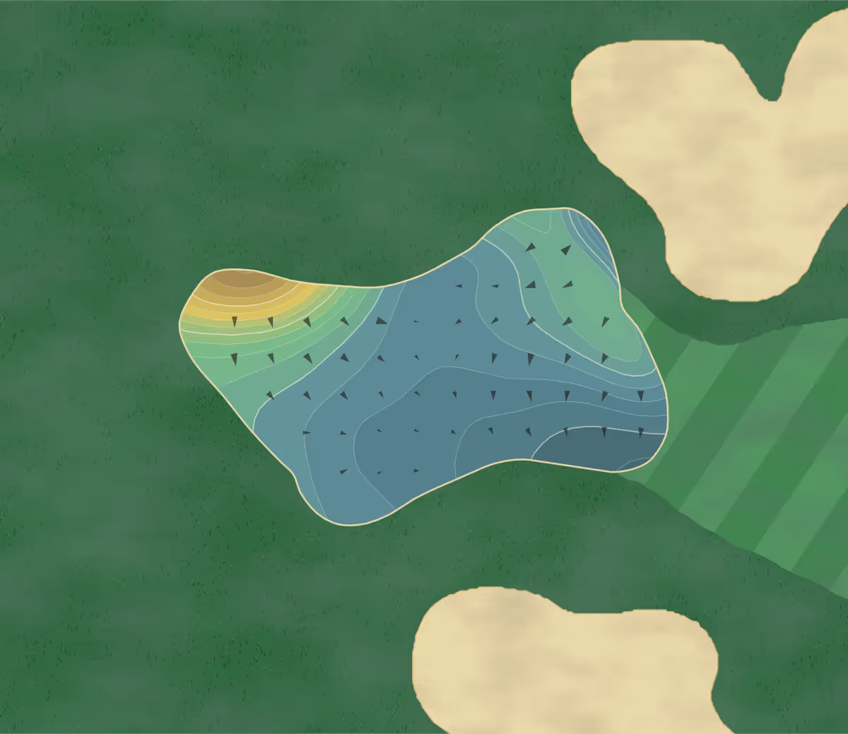 Green contour map of Two Oaks in Wautoma, Wisconsin — 205 elevation contours at a 3-inch interval with fall-line arrows, traced from 1-meter lidar
