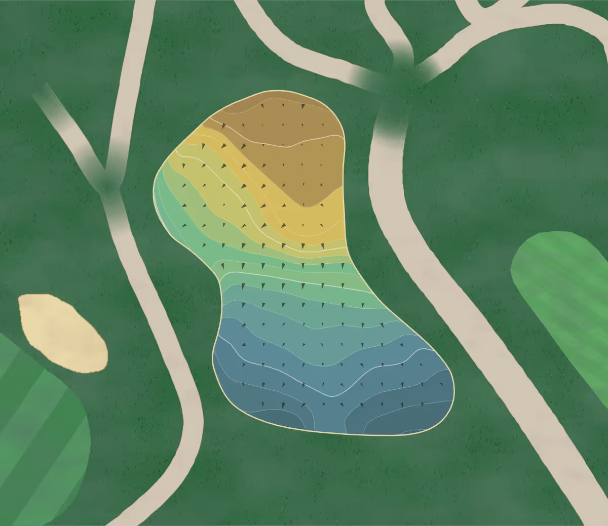 Green contour map of Two Rivers in Nashville, Tennessee — 195 elevation contours at a 3-inch interval with fall-line arrows, traced from 1-meter lidar