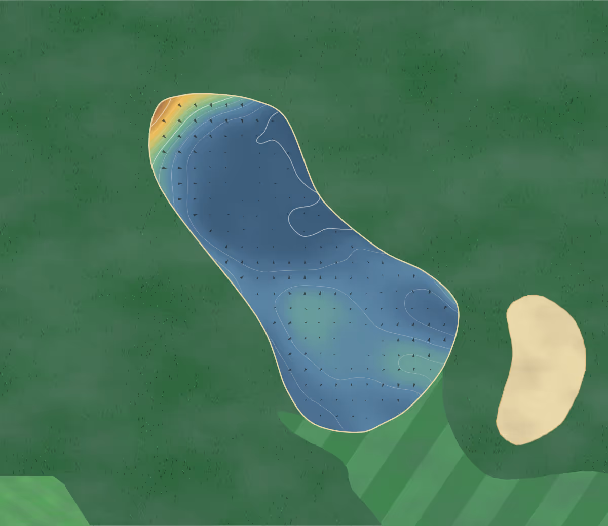 Green contour map of Tydd St Giles in Cambridgeshire, England: 146 elevation contours at a 8-centimeter interval with fall-line arrows, traced from 1-meter lidar