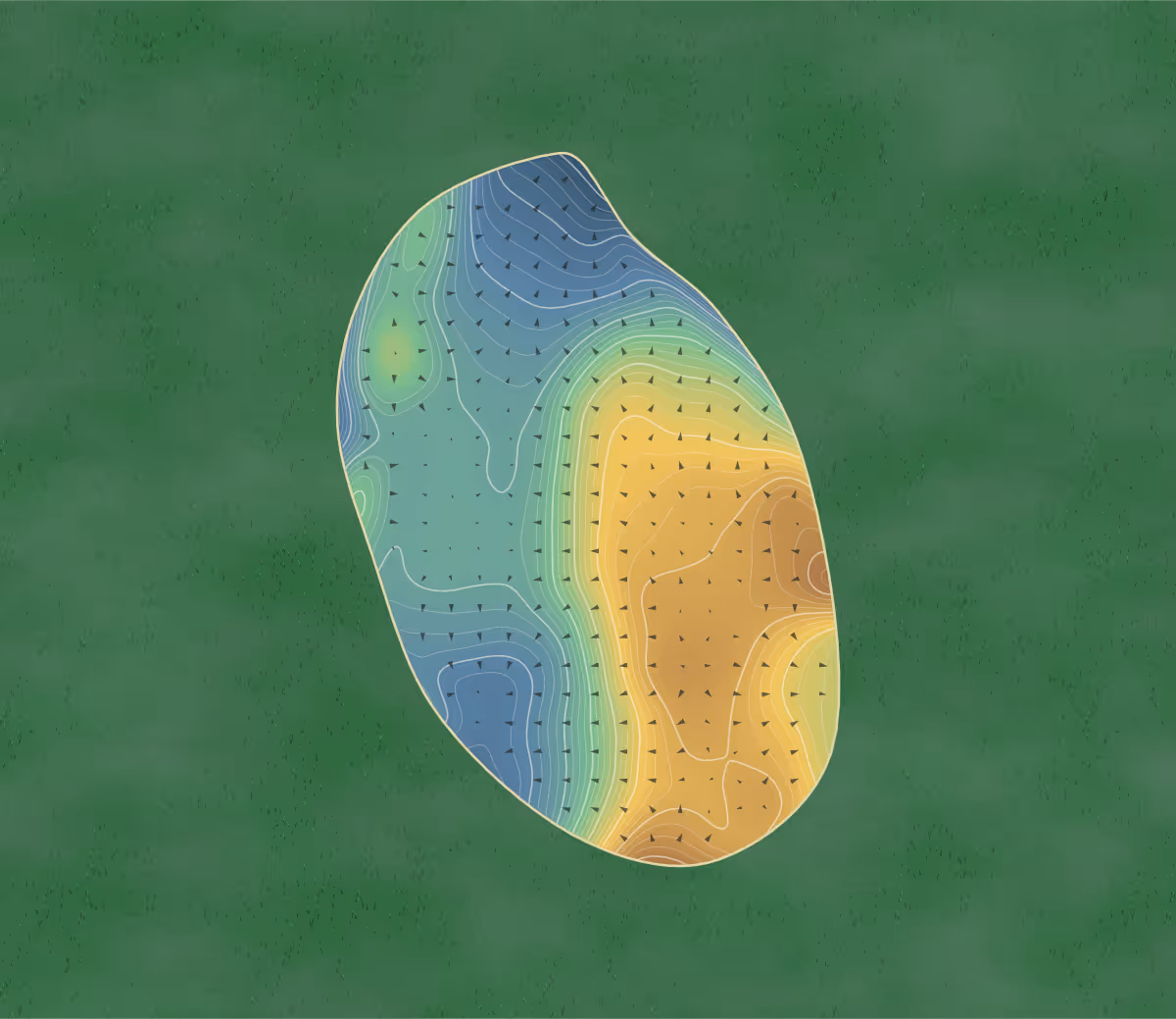 Green contour map of Uniacke Pines in Mount Uniacke, Canada: 184 elevation contours at a 8-centimeter interval with fall-line arrows, traced from 1-meter lidar
