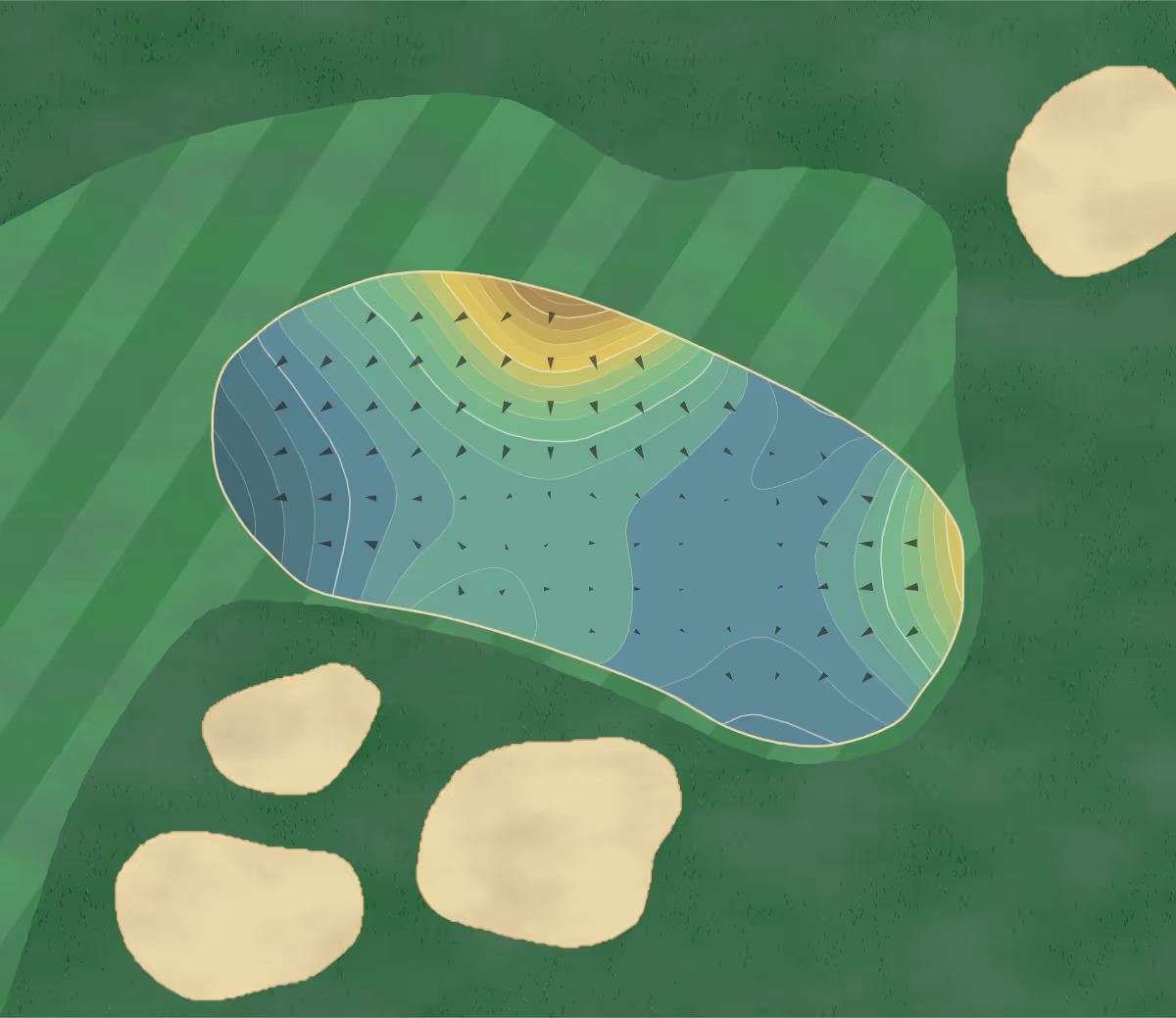 Green contour map of Union League in Lafayette Hill, Pennsylvania — 247 elevation contours at a 3-inch interval with fall-line arrows, traced from 1-meter lidar