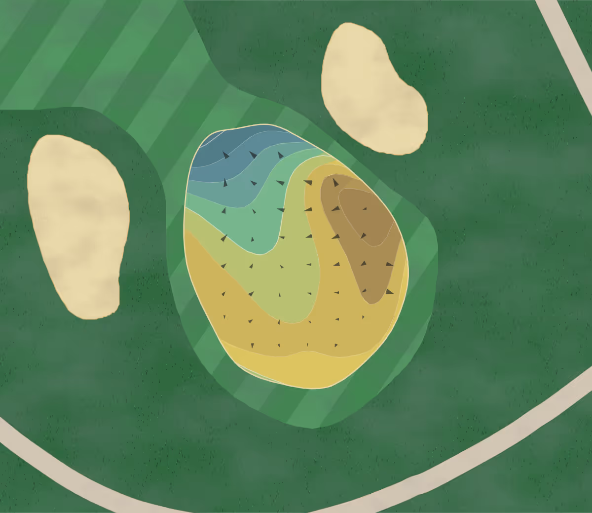 Green contour map of U. of Illinois in Savoy, Illinois — 222 elevation contours at a 3-inch interval with fall-line arrows, traced from 1-meter lidar
