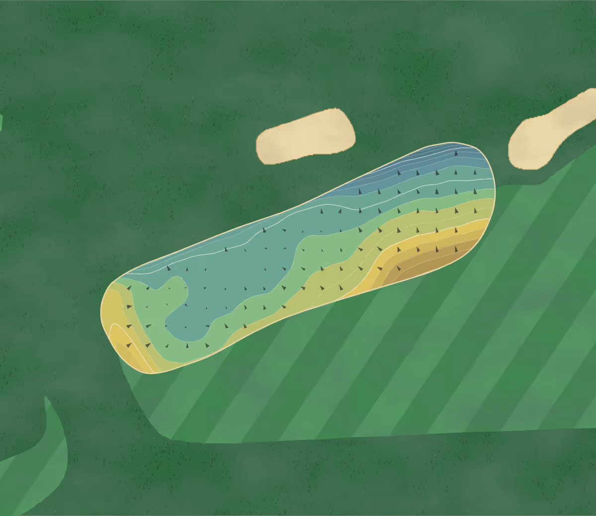 Green contour map of Va Jo in Island Falls, Maine — 225 elevation contours at a 3-inch interval with fall-line arrows, traced from 1-meter lidar