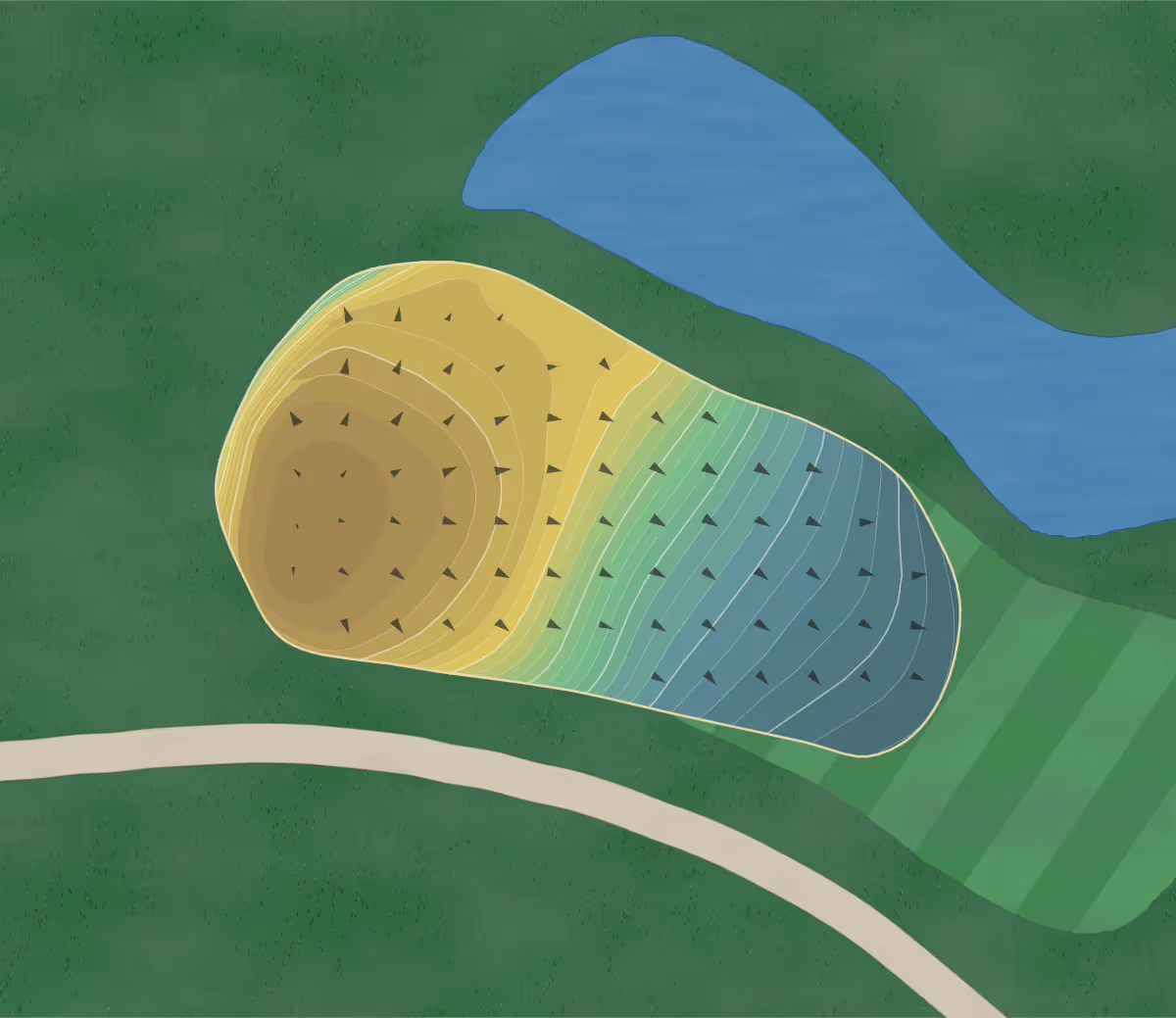 Green contour map of Vaaler Creek in Blanco, Texas — 290 elevation contours at a 3-inch interval with fall-line arrows, traced from 1-meter lidar