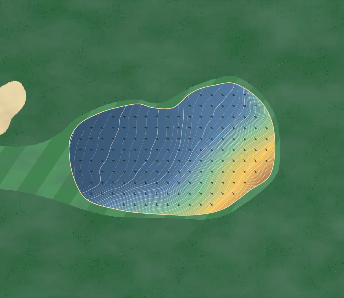 Green contour map of Vale of Leven in Alexandria, Scotland: 154 elevation contours at a 8-centimeter interval with fall-line arrows, traced from 1-meter lidar