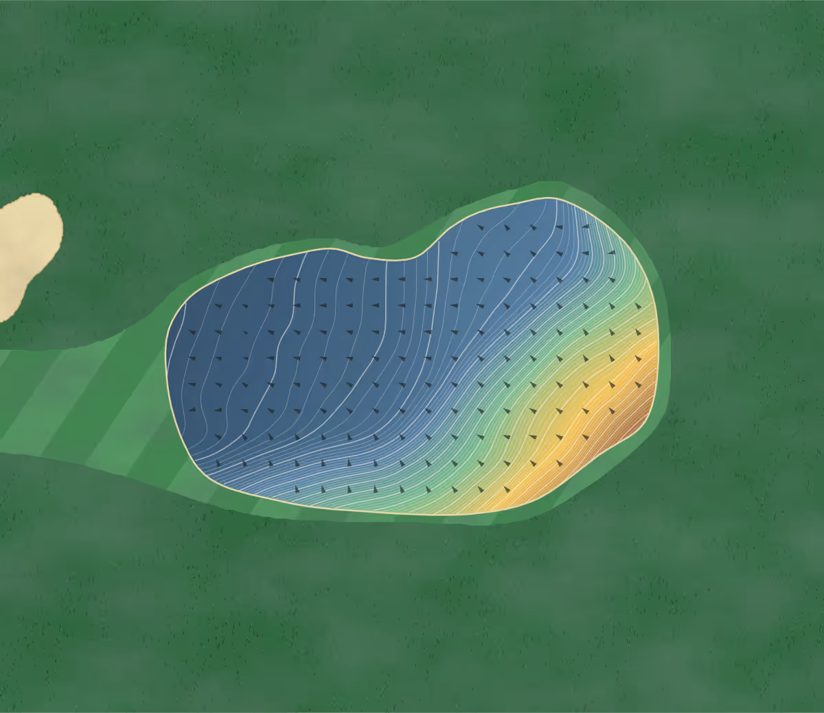 Green contour map of Vale of Leven in Alexandria, Scotland — 156 elevation contours at a 8-centimeter interval with fall-line arrows, traced from 1-meter lidar