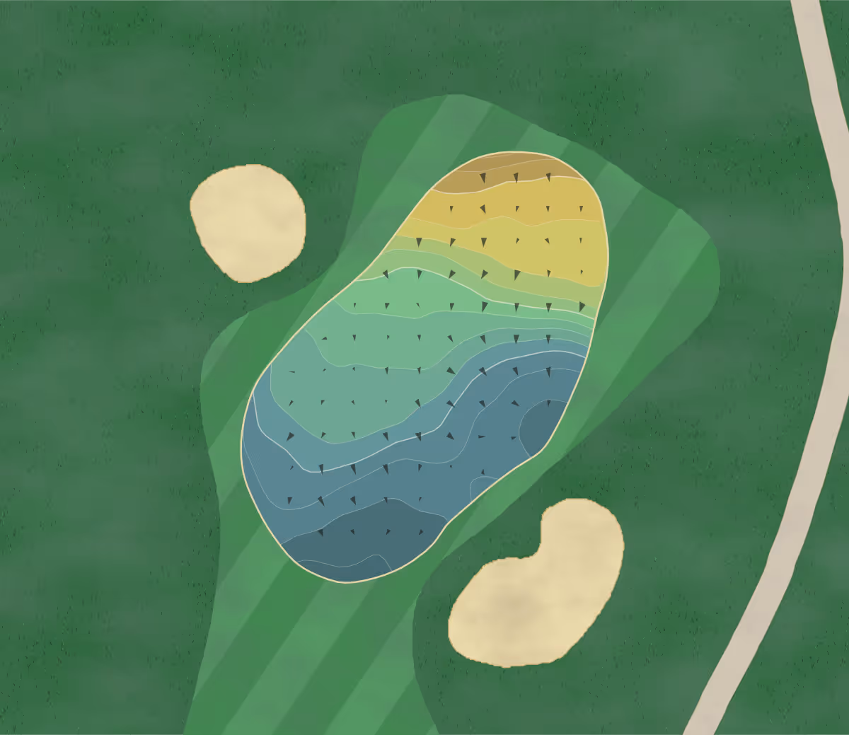 Green contour map of Valley Brook Golf Course in River Vale, New Jersey — 151 elevation contours at a 3-inch interval with fall-line arrows, traced from 1-meter lidar