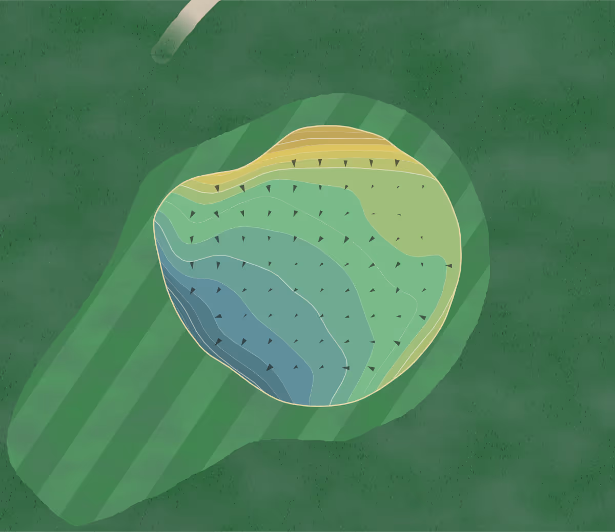 Green contour map of Valley Golf Course in Willmar, Minnesota — 105 elevation contours at a 3-inch interval with fall-line arrows, traced from 1-meter lidar