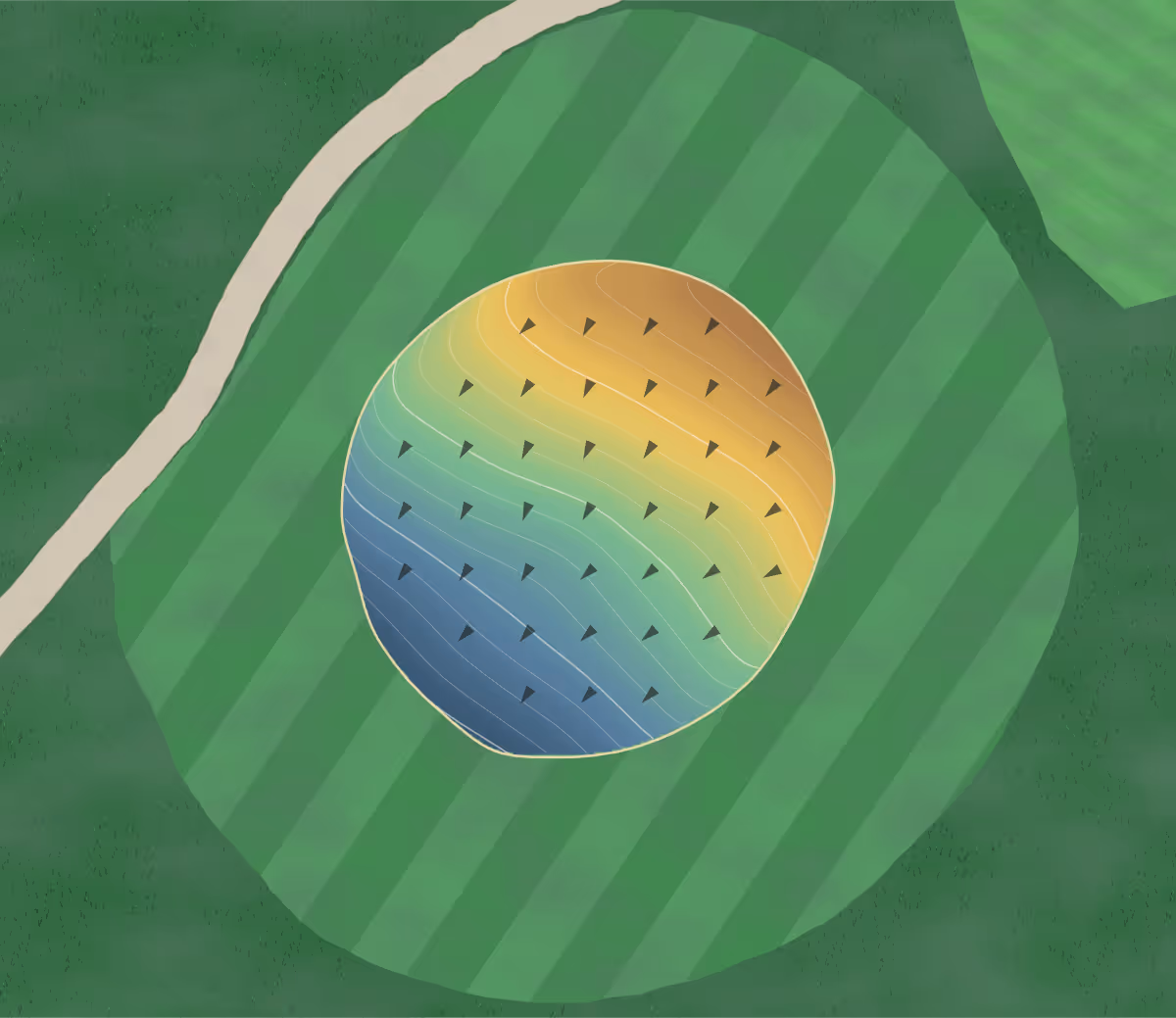 Green contour map of Valley Ridge in Wanda, Kentucky — 68 elevation contours at a 3-inch interval with fall-line arrows, traced from 1-meter lidar