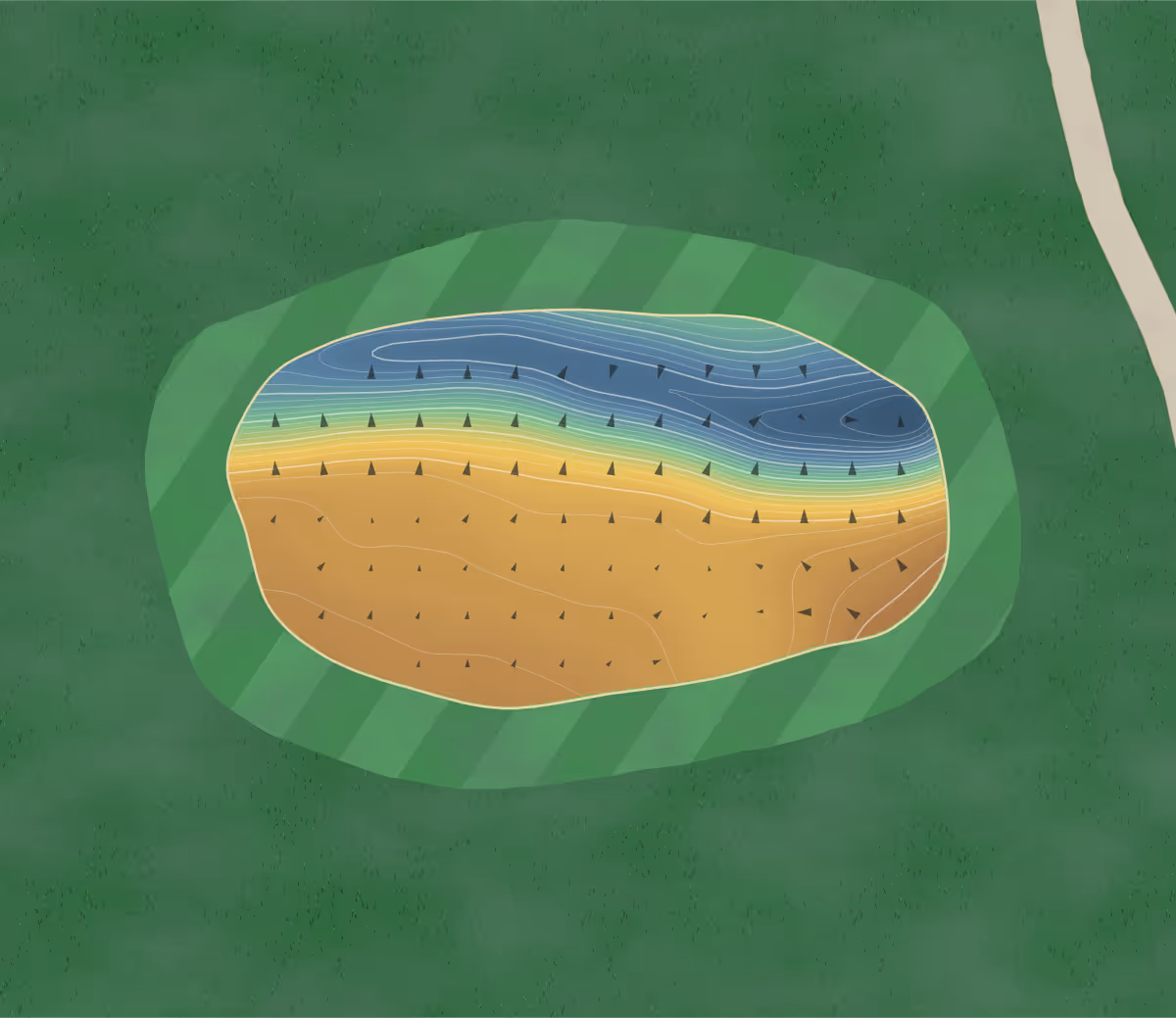 Green contour map of Valley View in Cambridge, Illinois: 325 elevation contours at a 3-inch interval with fall-line arrows, traced from 1-meter lidar