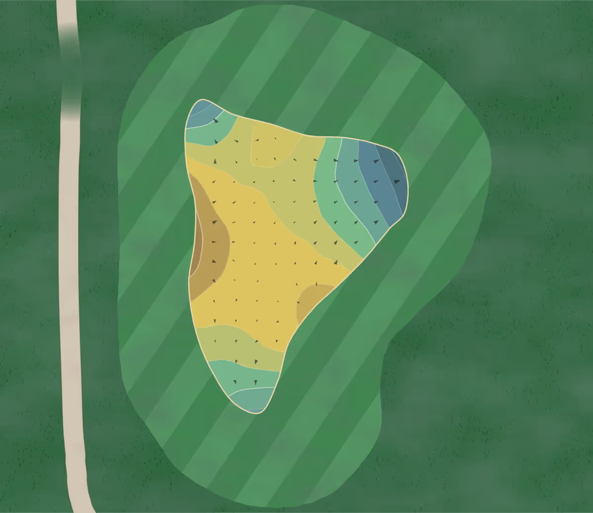 Green contour map of Valley View in Freeman, South Dakota — 101 elevation contours at a 3-inch interval with fall-line arrows, traced from 1-meter lidar