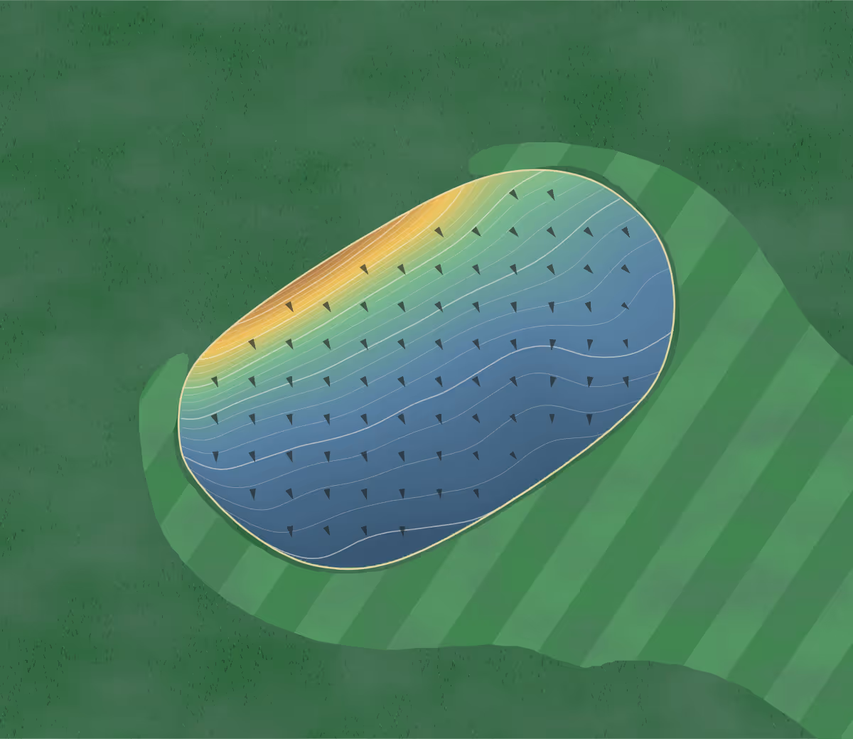 Green contour map of Valley View in Middletown, Indiana: 158 elevation contours at a 3-inch interval with fall-line arrows, traced from 1-meter lidar