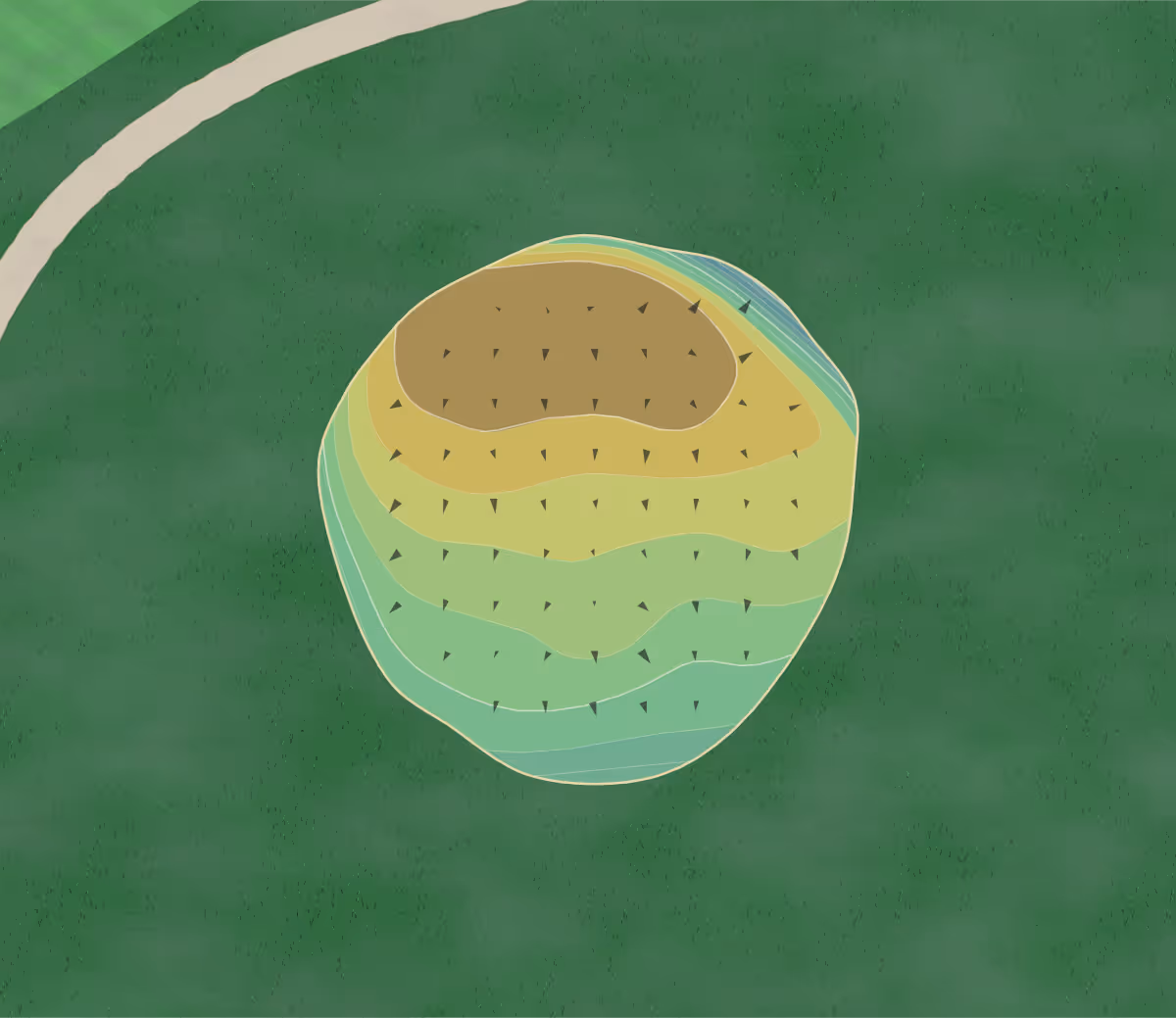 Green contour map of Valleywood GC in Swanton, Ohio — 149 elevation contours at a 3-inch interval with fall-line arrows, traced from 1-meter lidar