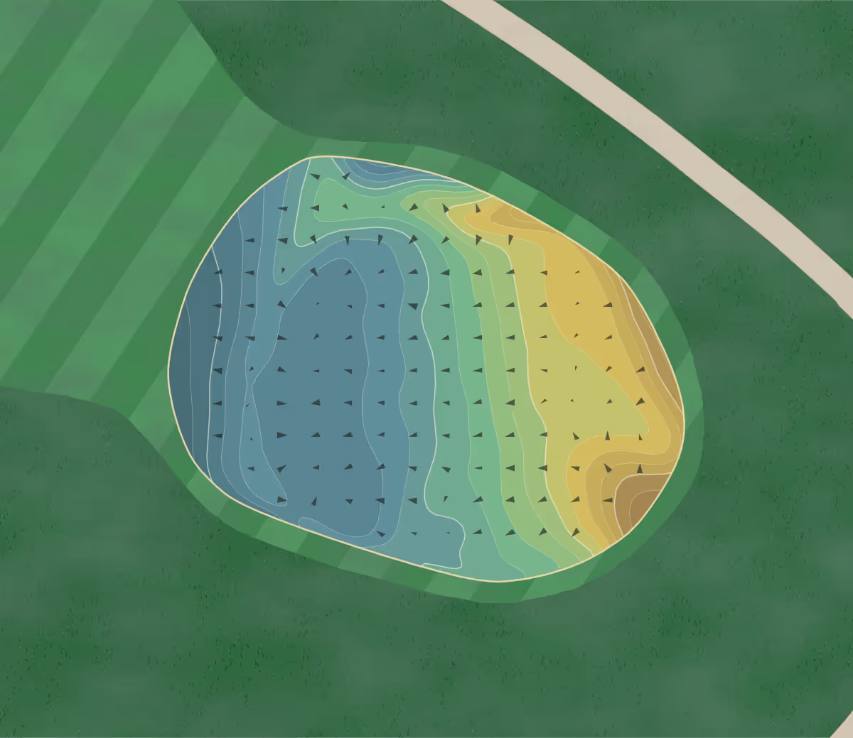 Green contour map of Van Patten in Clifton Park, New York — 301 elevation contours at a 3-inch interval with fall-line arrows, traced from 1-meter lidar